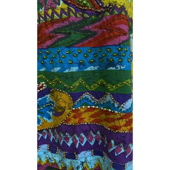 Vtg Sandy Starkman L Beaded Studded Multicolor T-Shirt Rainbow Artsy Statement - Picture 8 of 16